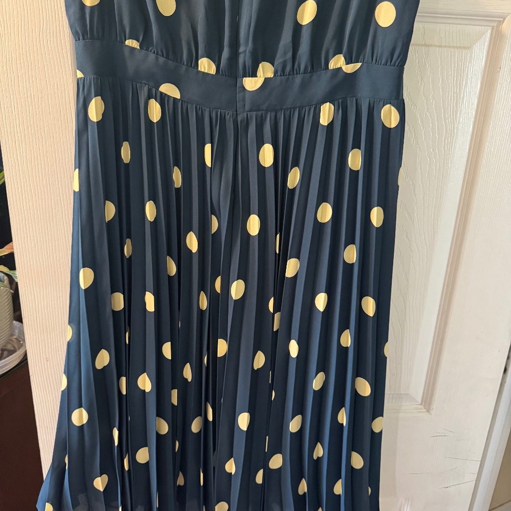 Ann Taylor navy blue with pale yellow polka dot dress